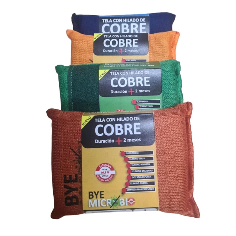 GENERICO - Pack 4 Esponjas multiuso en Cobre, Bye Microbio en colores.