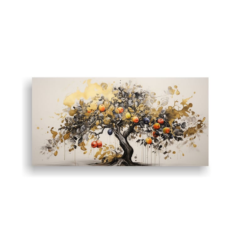 GENERICO - Pintura Abstracta Alta Calidad árbol Frutal En Colores Oro  80x40cm