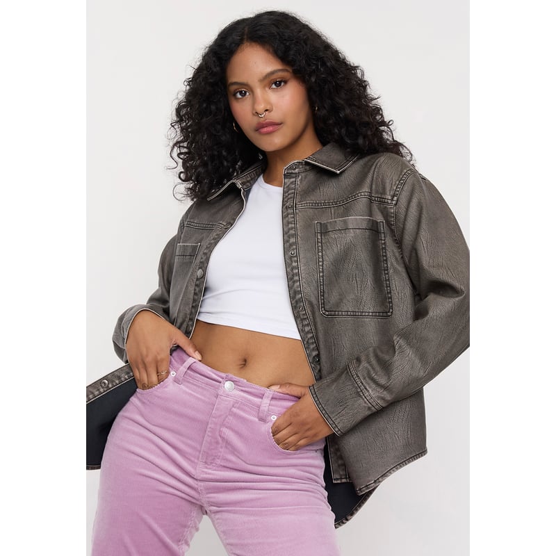 Sobrecamisa Mujer Ecocuero Gris Corona