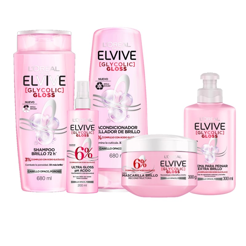 ELVIVE Pack Rutina Completa Elvive Glyco Gloss 72hr Brillo y Suavidad ...