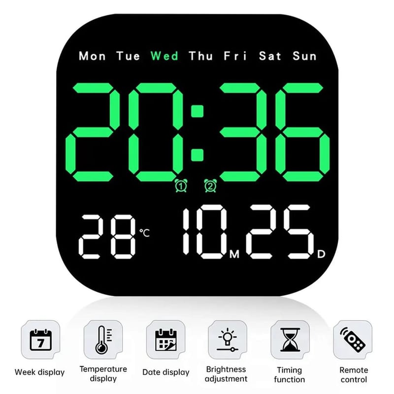 RELOJ DIGITAL DE PARED CUADRADO CON CONTROL REMOTO Verde M Sodimac Chile