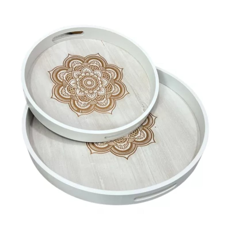 Juego De 2 Bandejas De Madera Paulownia - Estilo Shabby Chic, Apilables, Para Servir O Decorar (Marrón Envejecido)