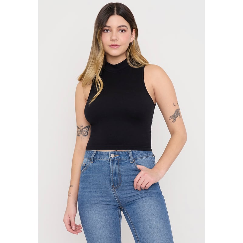 Polera Mujer Sin Mangas Cuello Moc Negro Corona