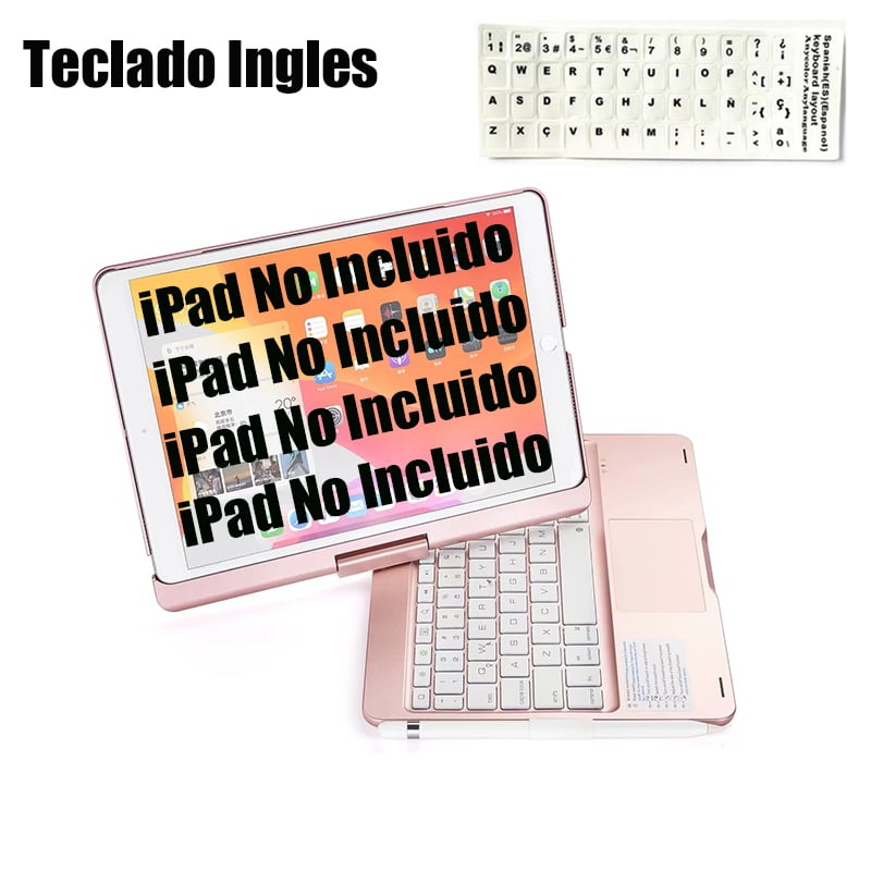 SHARGE - Teclado Inglés Bluetooth iPad 7/8/9 10.2inch Rotación 360 grados Rosa