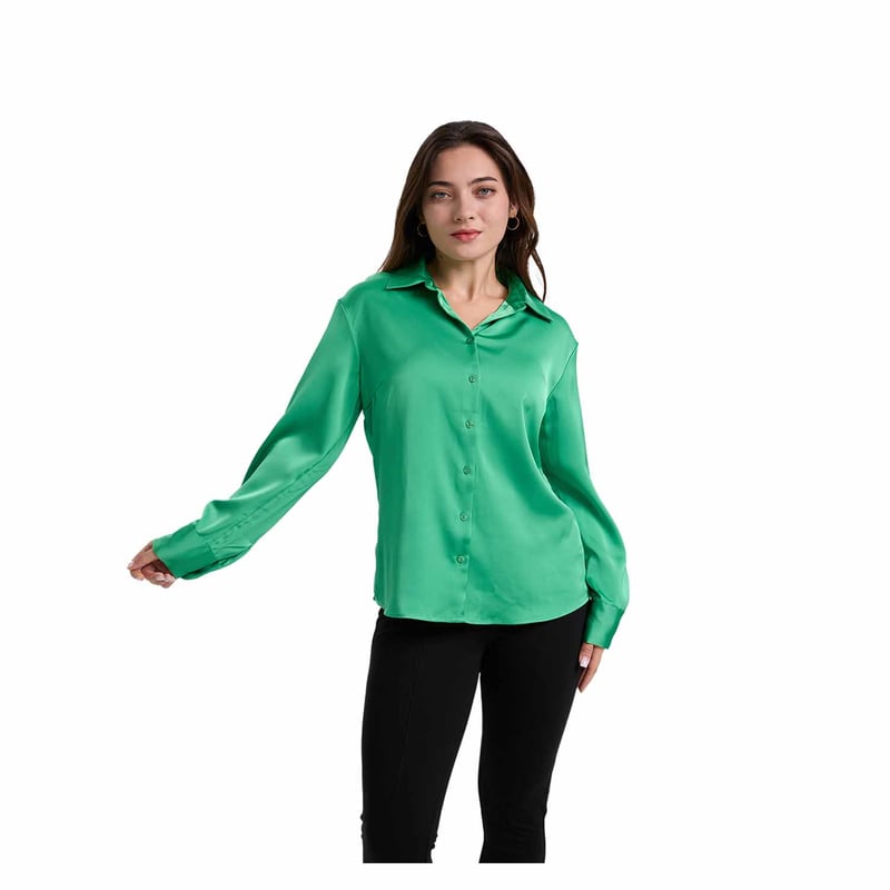 Blusa Mujer Satinada Abotonada Verde Fashion s Park