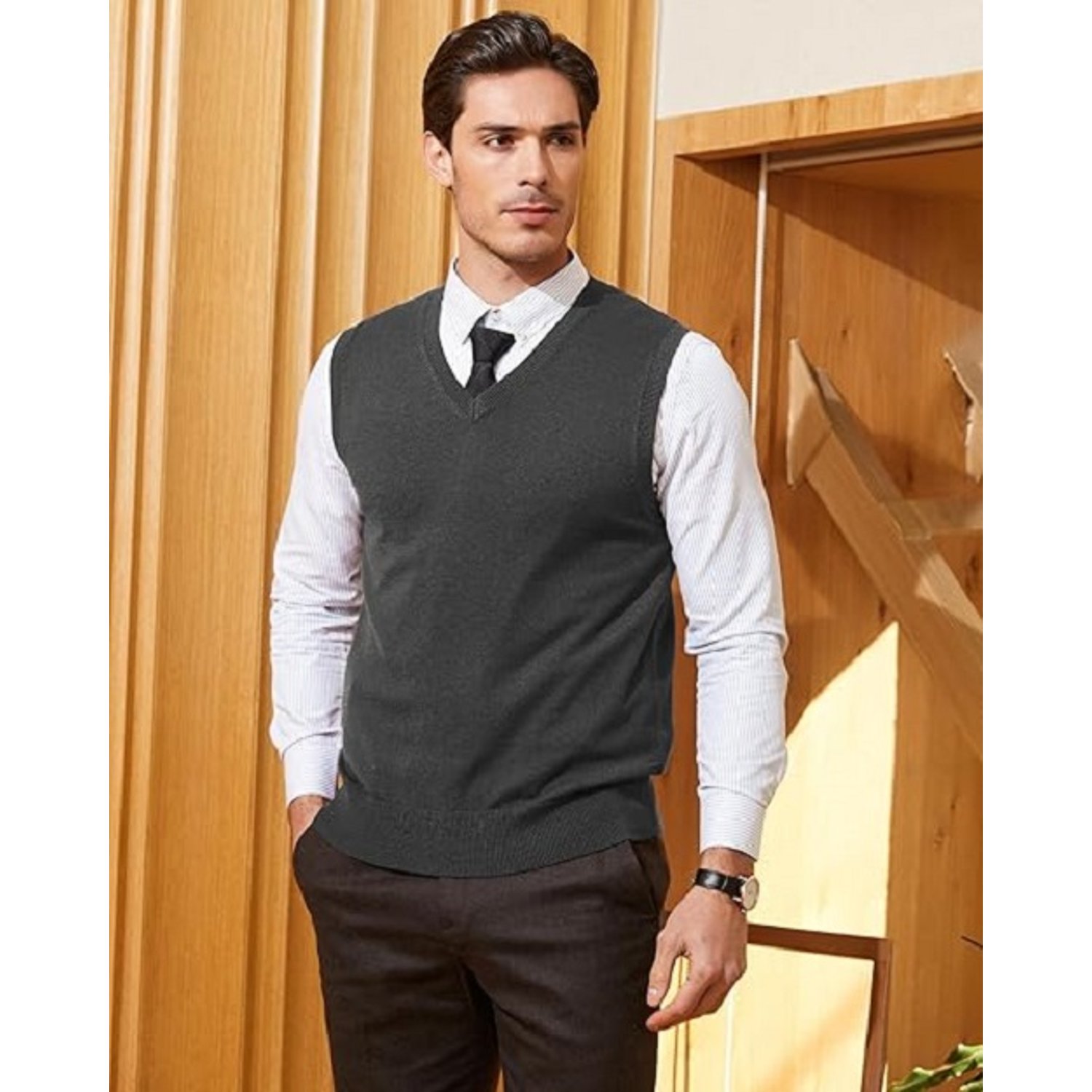 Sweater clasico hombre Sin Mangas Cuello En V Ejecutivo Algodon