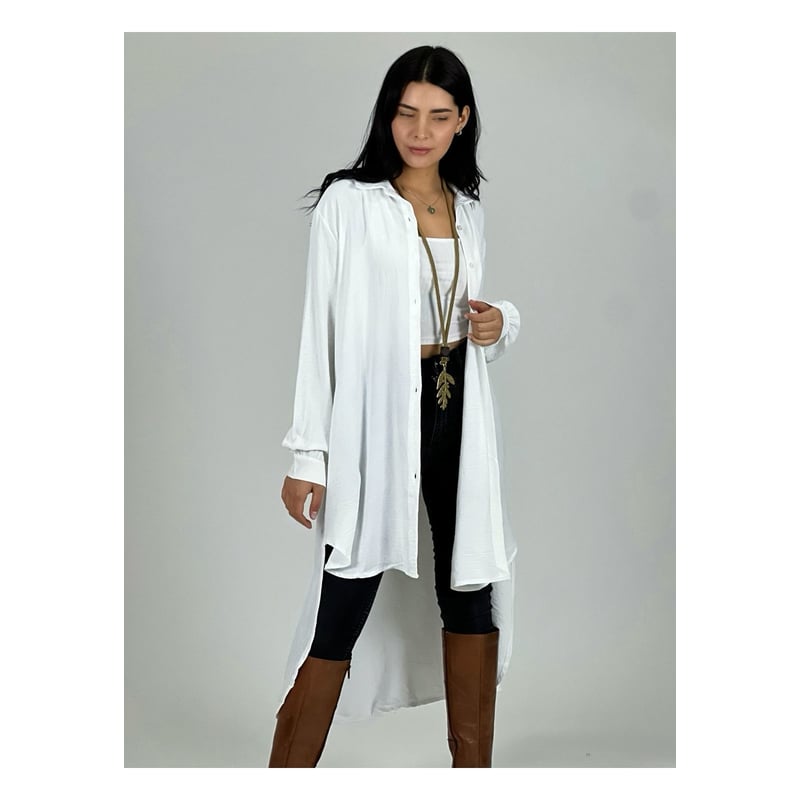 Bluson Largo Lino Con Cola Blanco ENIGMATICA BOUTIQUE