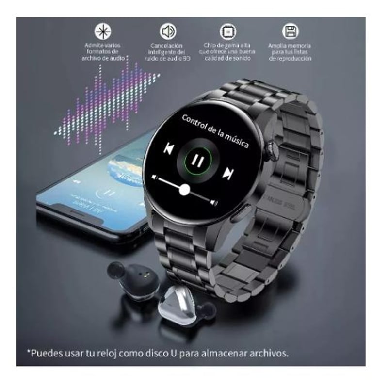GENERICO Smartwatch Hombre Acero Inoxidable Negra falabella