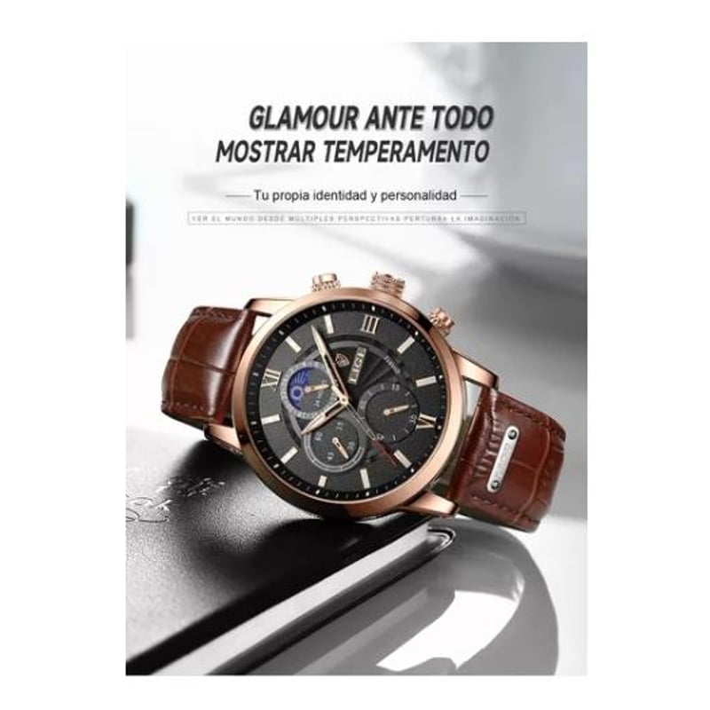 GENERICO Reloj de Acero y Cuero para Hombre Resistente al Agua Moda falabella
