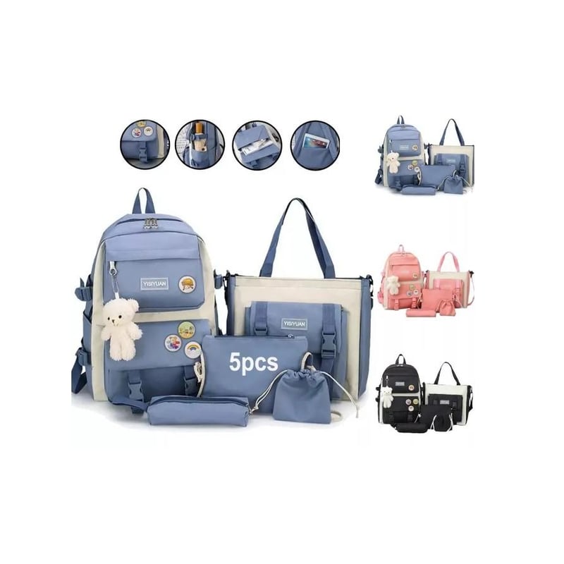 GENERICO Conjunto 5 Mochilas Escolares Estilo Kawaii Azul falabella