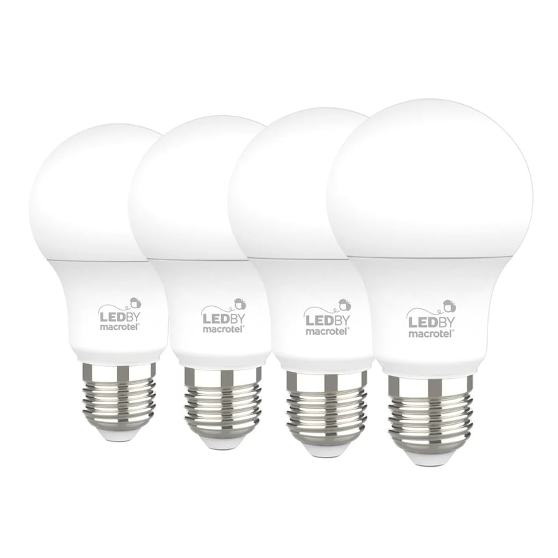 MACROTEL - Pack 4 Ampolletas Led Macrotel E27 9w 3000K Luz Cálida
