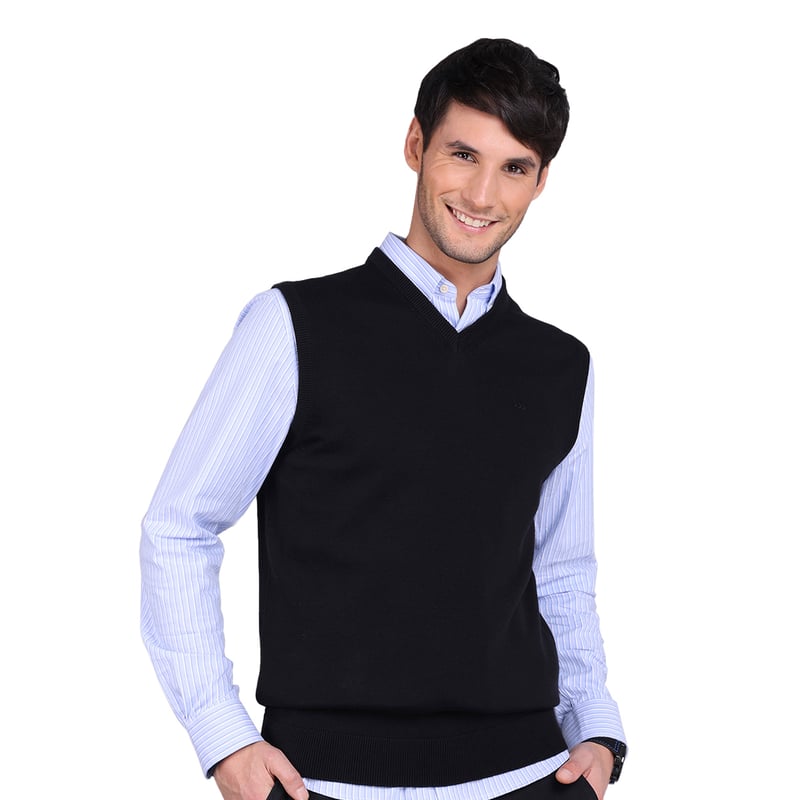 Chaleco De Suéter Para Hombre - Sin Mangas, Cuello En V, Ajustado, De Lana Y Acrílico, Para Otoño E Invierno