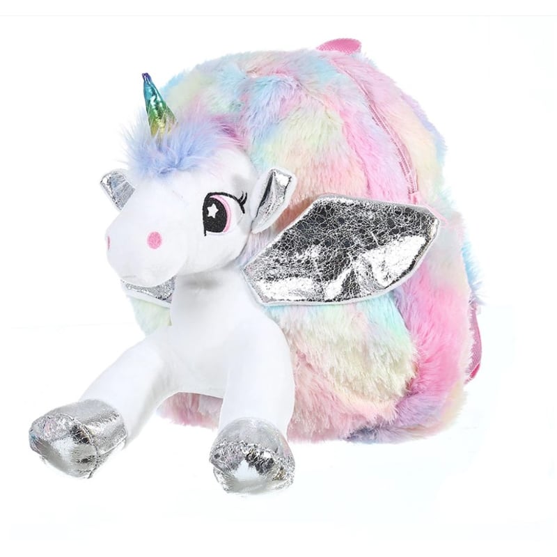 GENERICO Mochila Unicornio 3D Peluda para Ninas Encantadora falabella