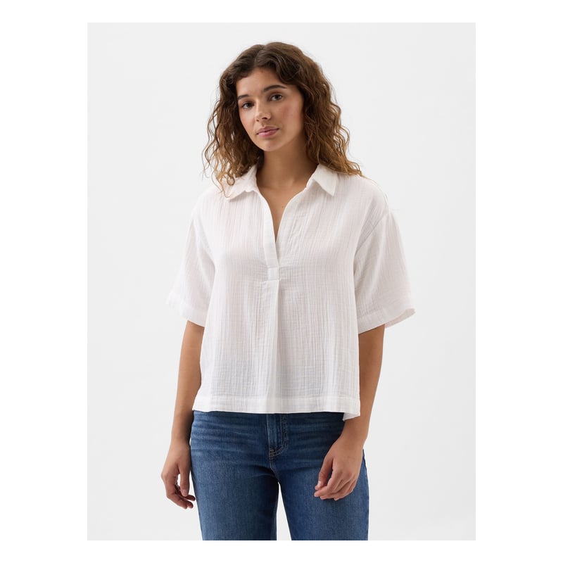 Blusa cuello v blanca shop