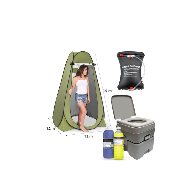 GENERICO - Portatil Baño Químico 20l + Caseta+ 2 Liquidos + Ducha Solar