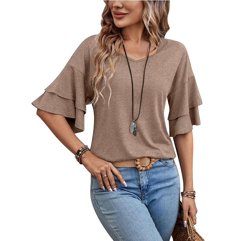 Polera de manga corta de verano para mujeres Marron