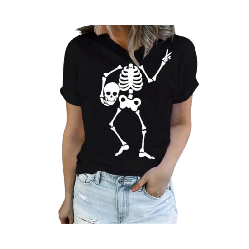 Camiseta de mujer con estampado de esqueleto