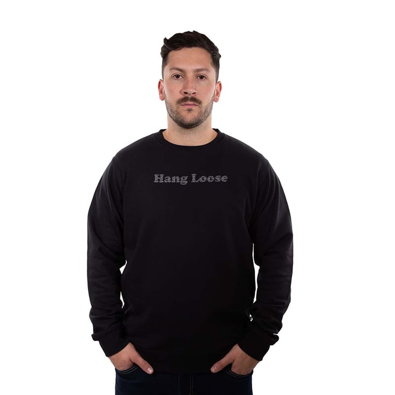 HANG LOOSE - Poleron Hombre Crew Neck Salty Negro Hang Loose