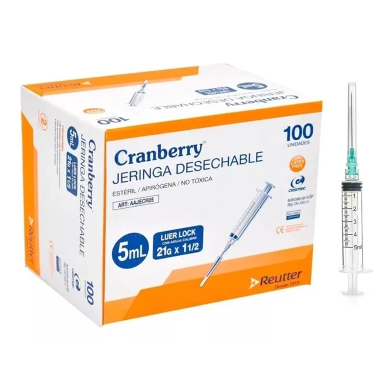 CRANBERRY - Jeringa Desechable Cranberry 5cc 21g X 1 1/2 Caja 100 Unid.