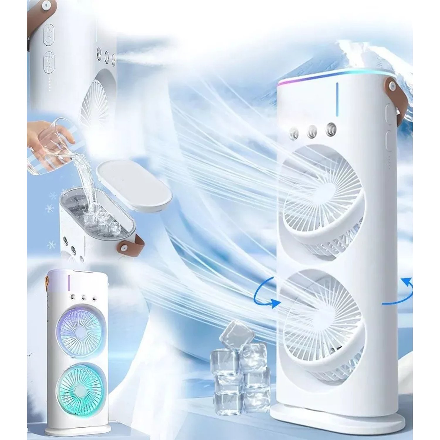 "Ventilador Humificador Aire Acondicionado Doble Recargable"