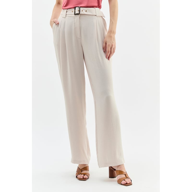 MA GRIFFE - Pantalon Con Cinturon Beige Magriffe