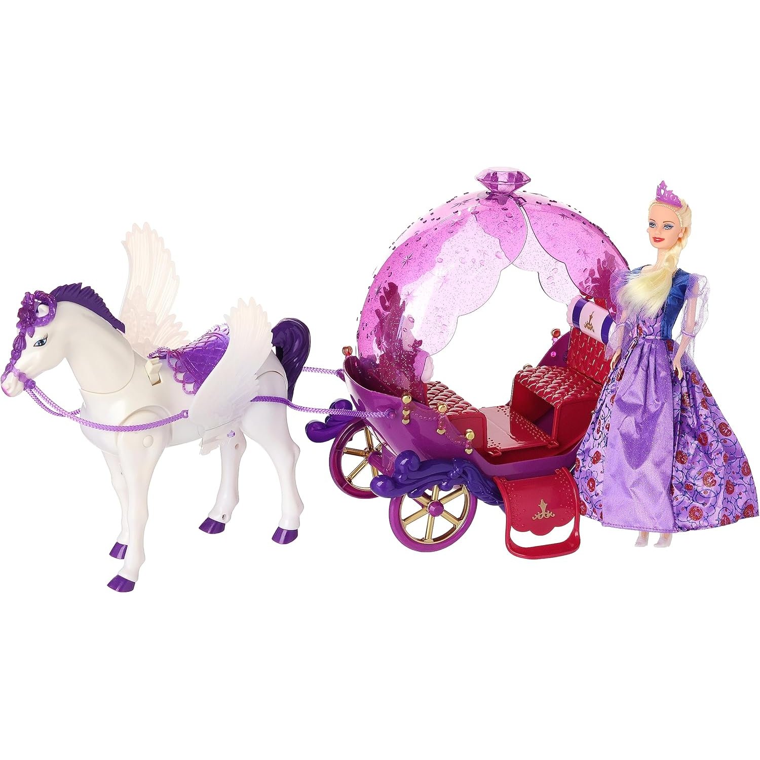 Carruaje De La Barbie Princesa A Caballo Luces Sonido violeta