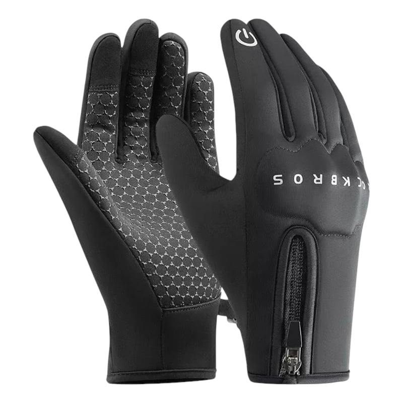 RockBros Guanti Invernali Ciclismo 5 Dita - Antivento, Touch Screen, Palmo Similpelle, Nero - 4