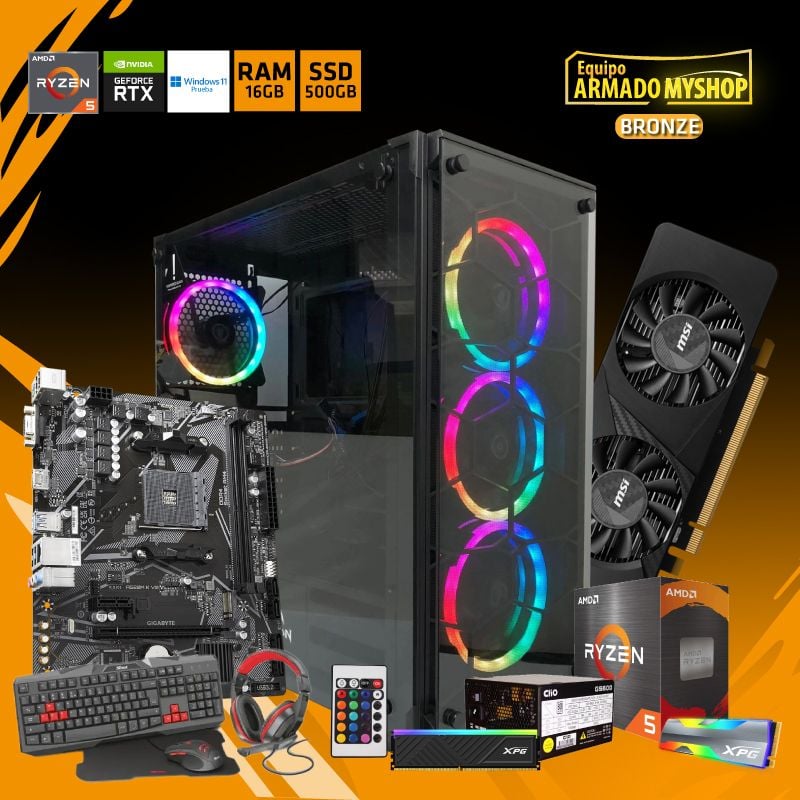 GENERICO - PC Gamer GOLD - AMD Ryzen 5 5500 - 16 GB RAM - 500 GB SSD - MSI RTX 3050 LP