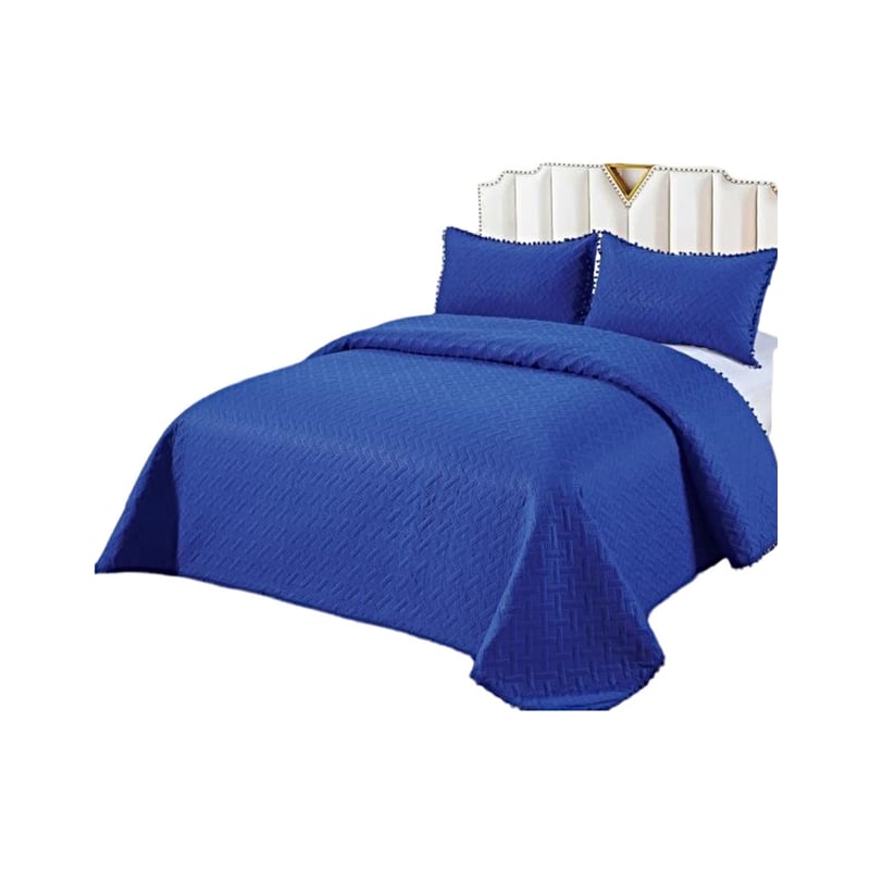 GENERICO - CUBRECAMA QUILT DE VERANO CON POMPONES  PLAZA Y MEDIA UNICOLOR