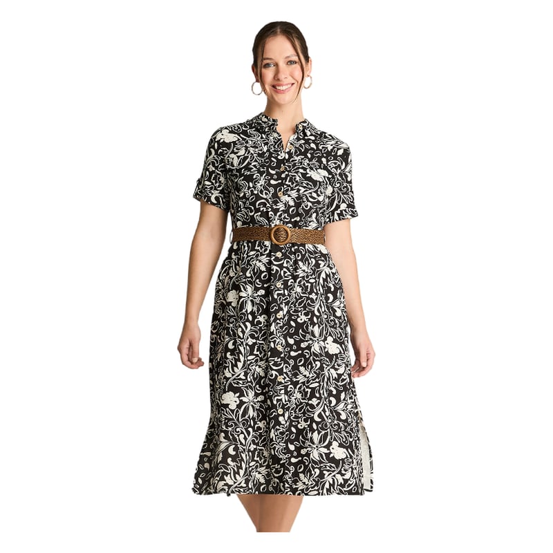 CURVI - Vestido Midi Estampado Negro