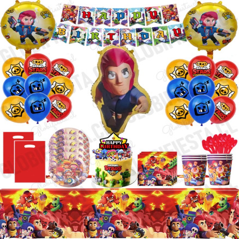 GENERICO - Pack Full Cumple Brawl Star Globos Cotillon Cucharas X10