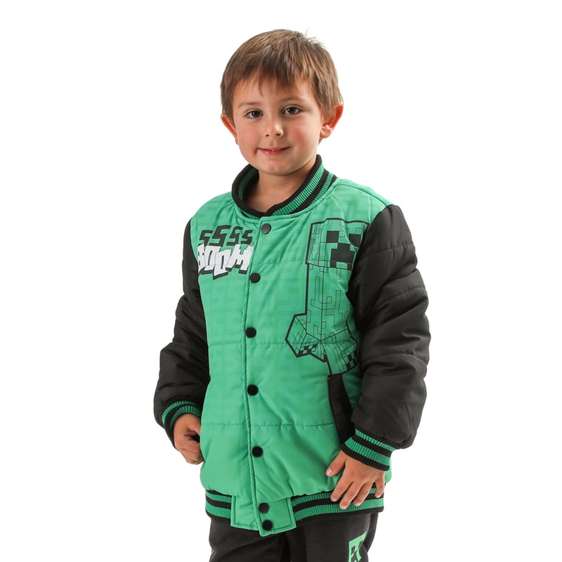 Chaqueta Bomber Minecraft Creeper Para Niño - 100% Algodón, Con Gráficos Frontales Y Traseros