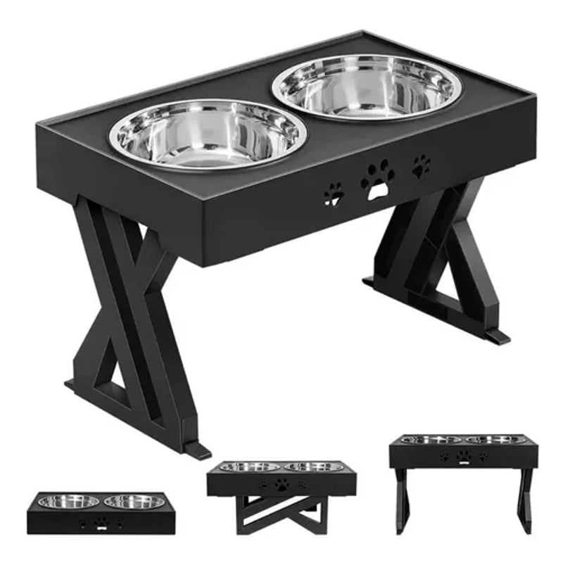 GENERICO - Comedero-bebedero para perros altura ajustable plato de acero