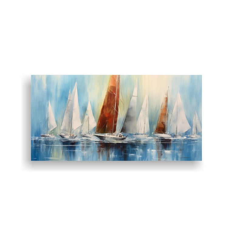 GENERICO - Cuadros Barcos Vela Acuarelas Colores Tonos 100x50 Cm