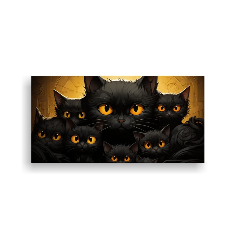 GENERICO - Lienzo Abstracto De Gatos Negros Sobre Fondo 80x40 Cm
