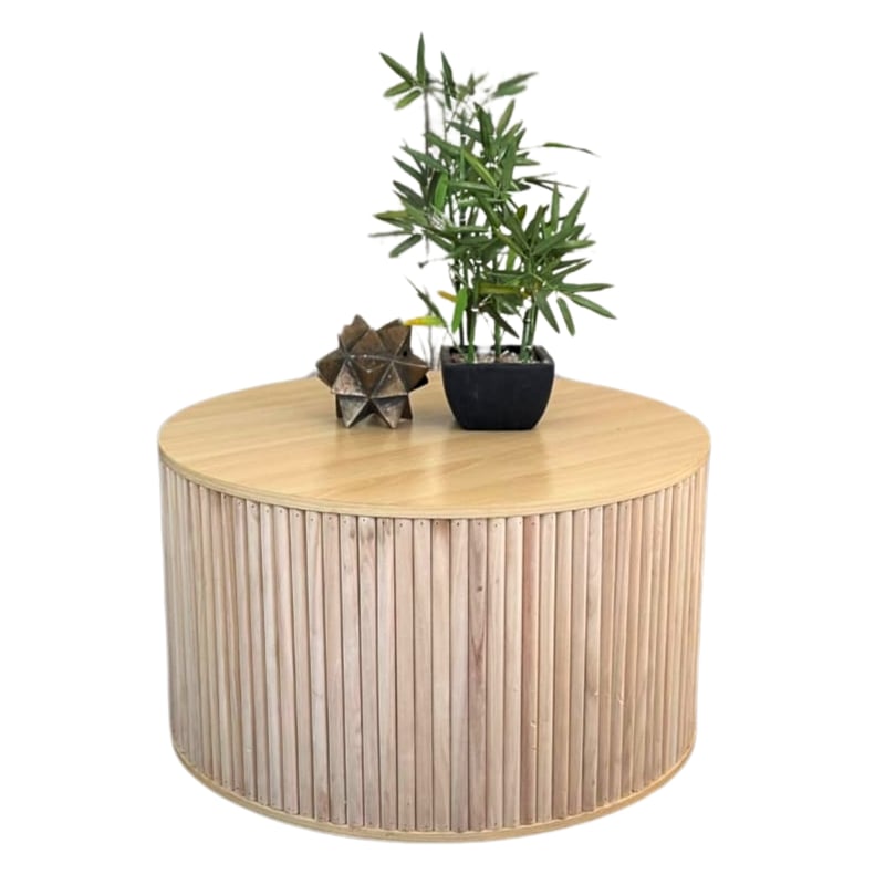 GENERICO - Mesa De Centro Redonda De Madera Natural 70 CM