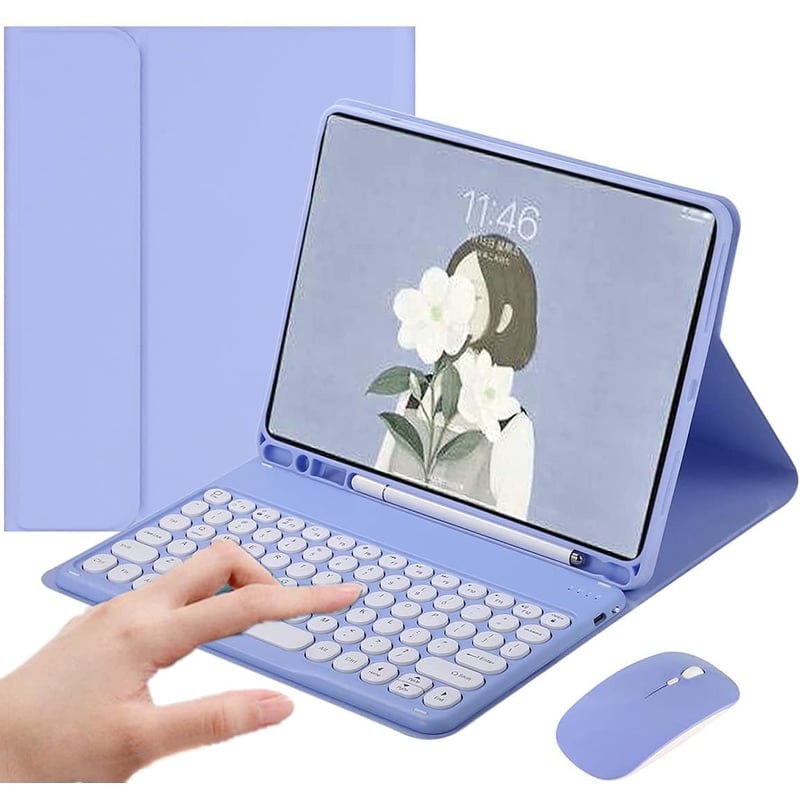 PUREPOWER - Funda con teclado y mouse para Galaxy Tab A8 - Morado