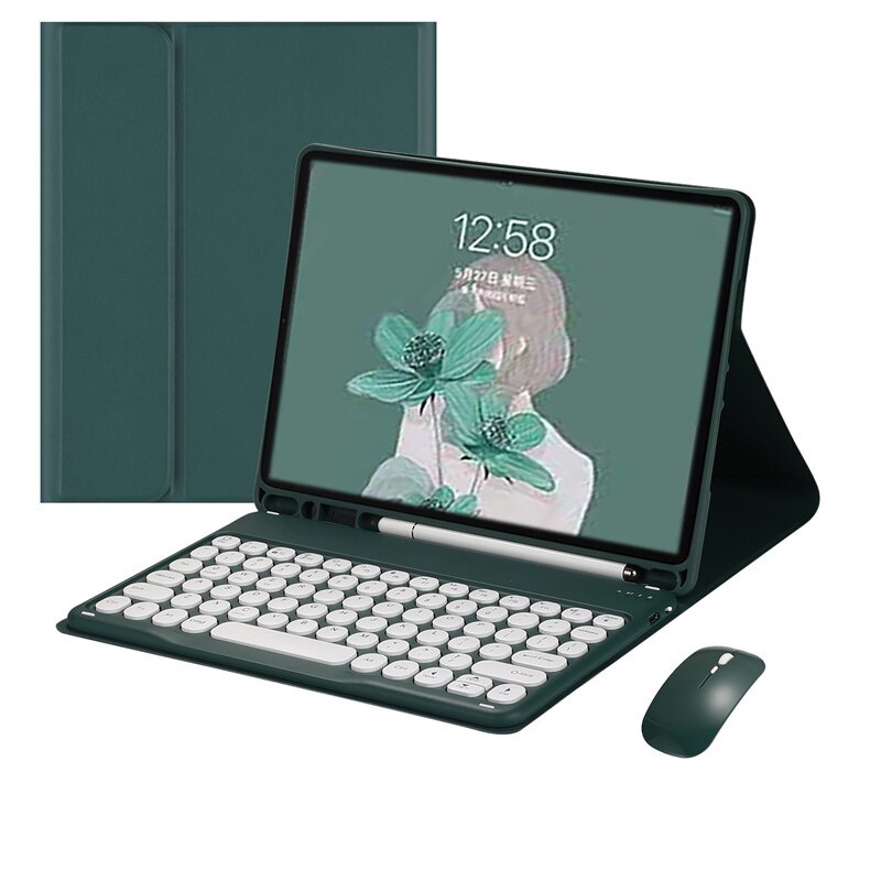 PUREPOWER - Funda con Ñ teclado y Mouse para iPad 9, 8 o 7 de 10.2"- Verde