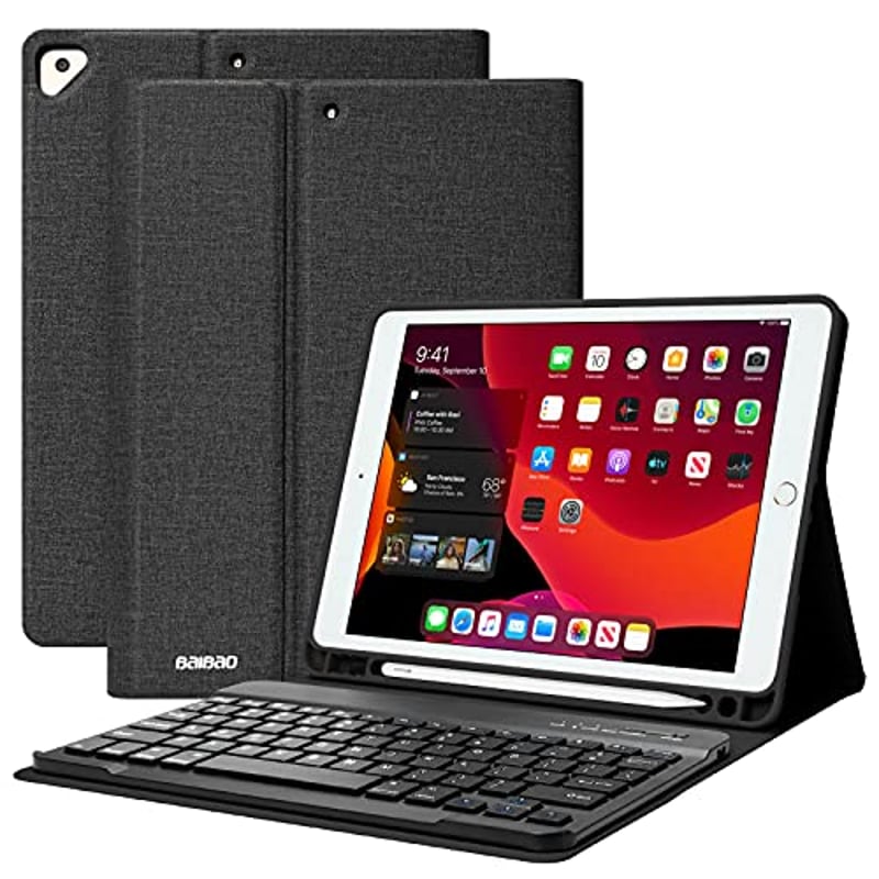PUREPOWER - Funda con Ñ teclado y Raton Para iPad 9 8 o 7 10.2"- Negro.