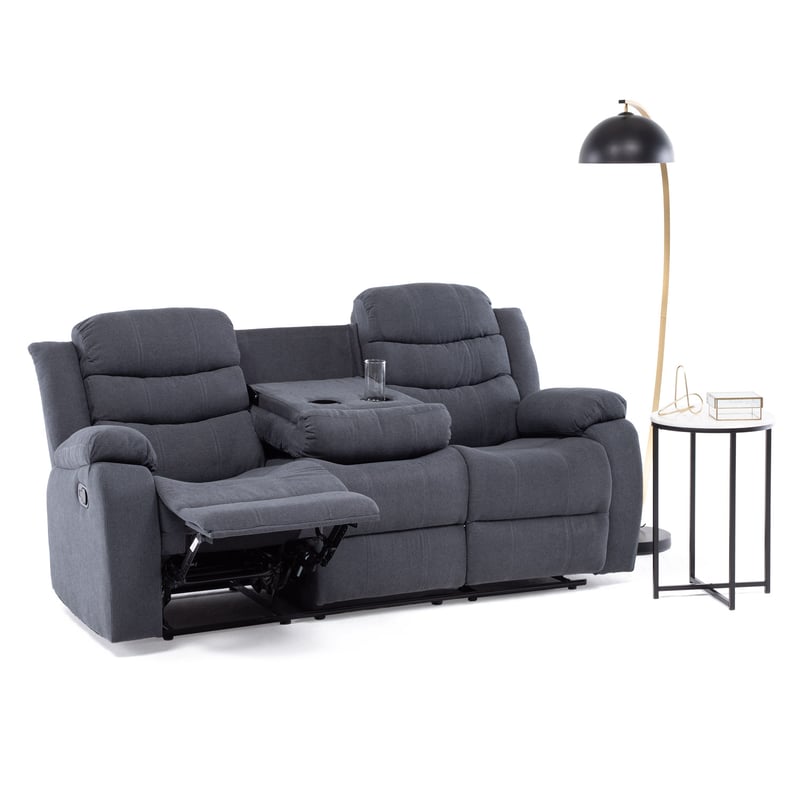 VYS SPA - SOFA RECLINABLE SANTI GREY 3 CUERPOS CON POSAVASOS