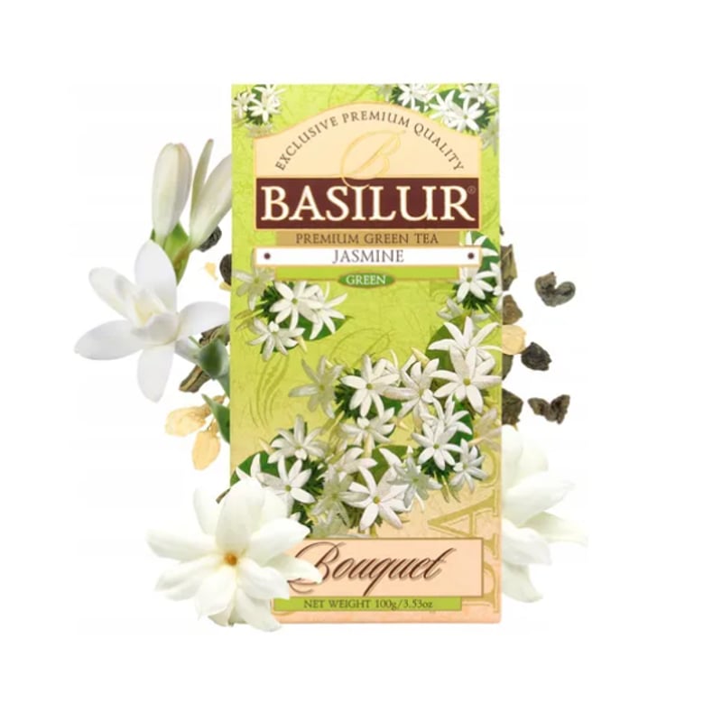 BASILUR - Te Verde Con Jazmine Jasmin - Hoja Basilur 100gr Box Bouquet