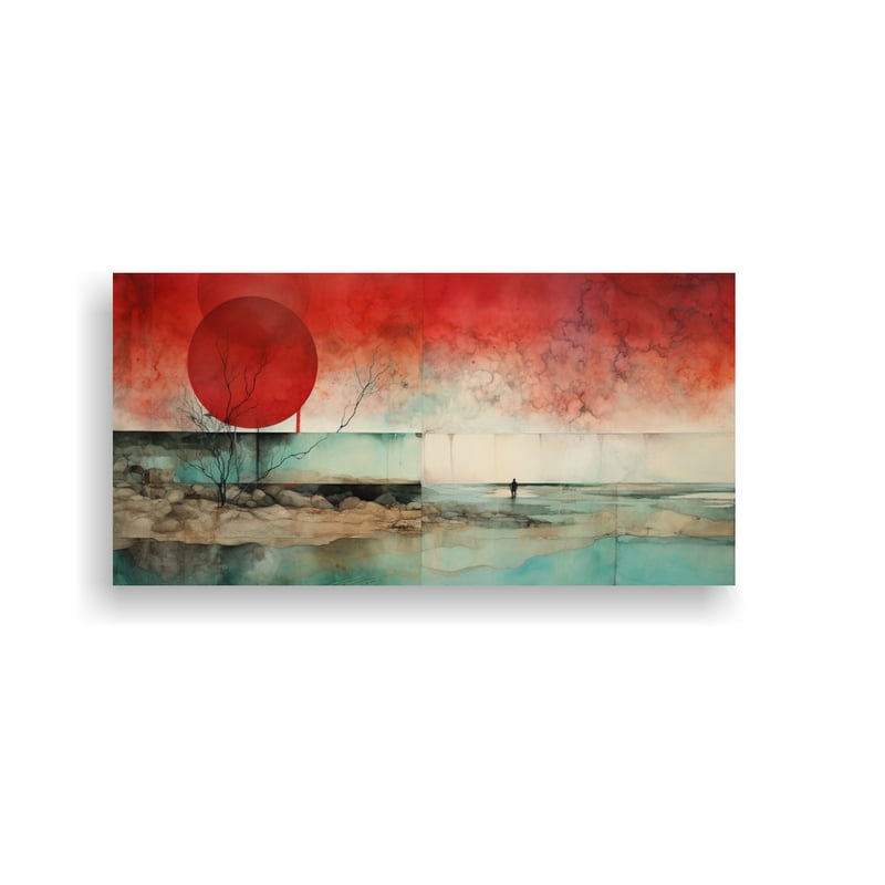 GENERICO - Pintura De Ambiente Con Acuarela Roja Turquesa Y 60x30 Cm