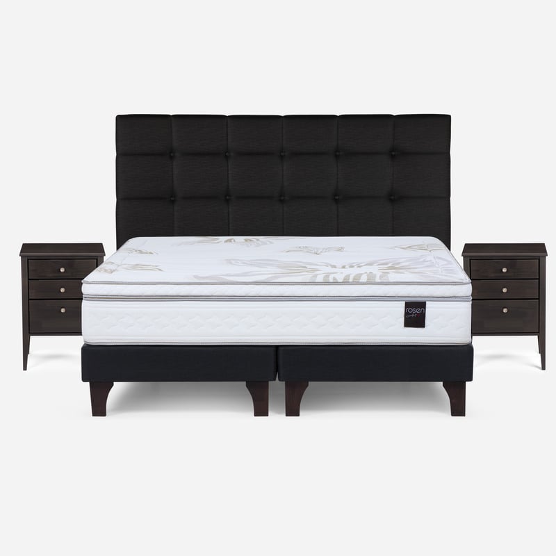 ROSEN - Cama Europea Art 4 King + Respaldo + 2 Veladores Rosen