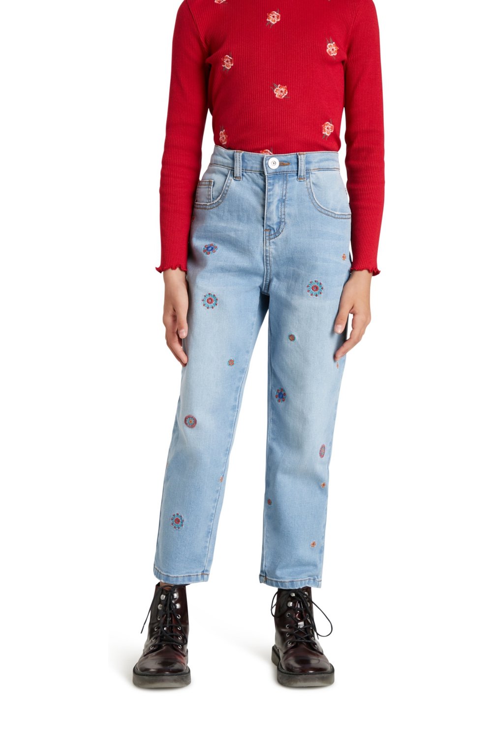 DESIGUAL Jeans Vaquero Mom Fit Bordado Nina Desigual falabella