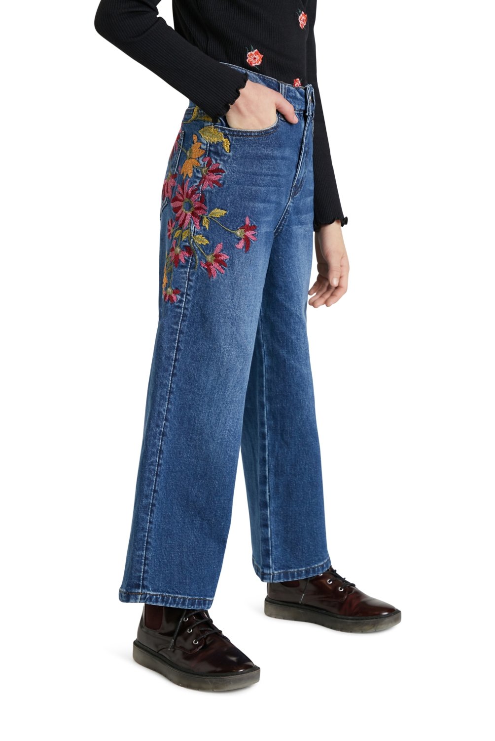 DESIGUAL Jeans Vaquero Wide Leg Bordado Nina Desigual falabella