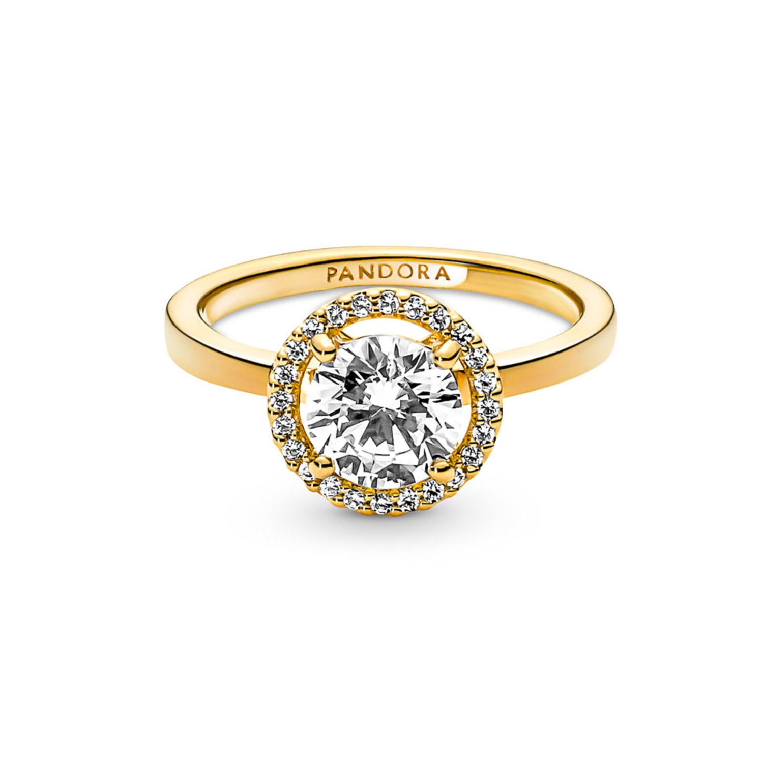 PANDORA Anillo Halo Redondo Brillante Recubrimiento Oro 14K Mujer Pandora falabella