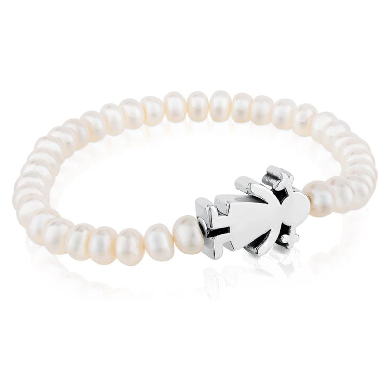 Pulsera elástica de oro y perlas cultivadas motivo oso de 1,15cm, 19cm