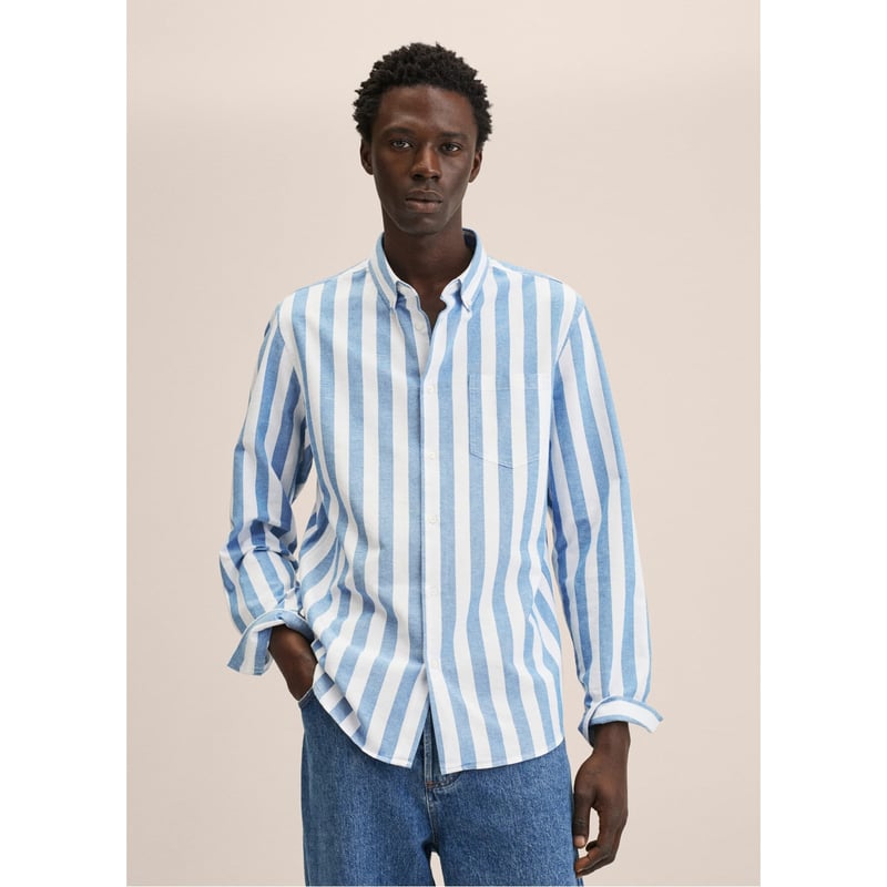 Camisa azul rayas hombre sale