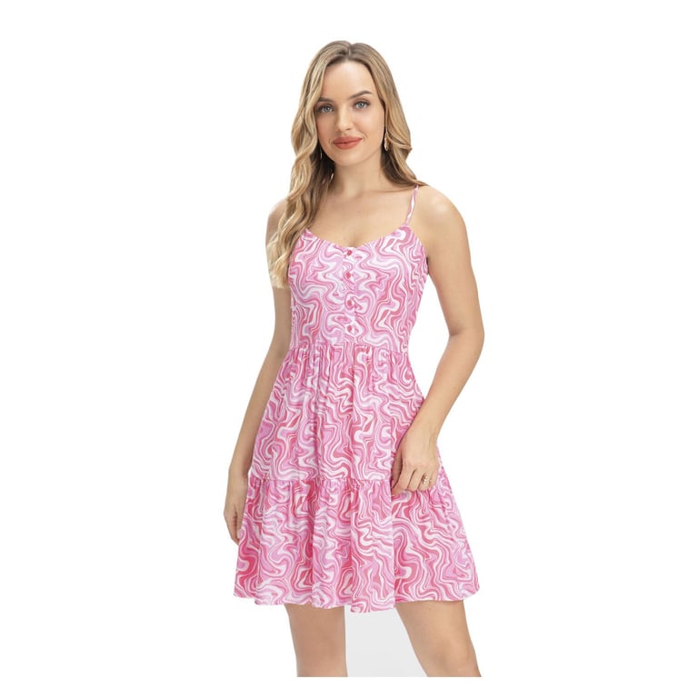 Vestido Para Niña Rosa Con Volantes - Sin Mangas, Escalonado, Para Fiestas Y Bailes, Tallas 4-8 Años