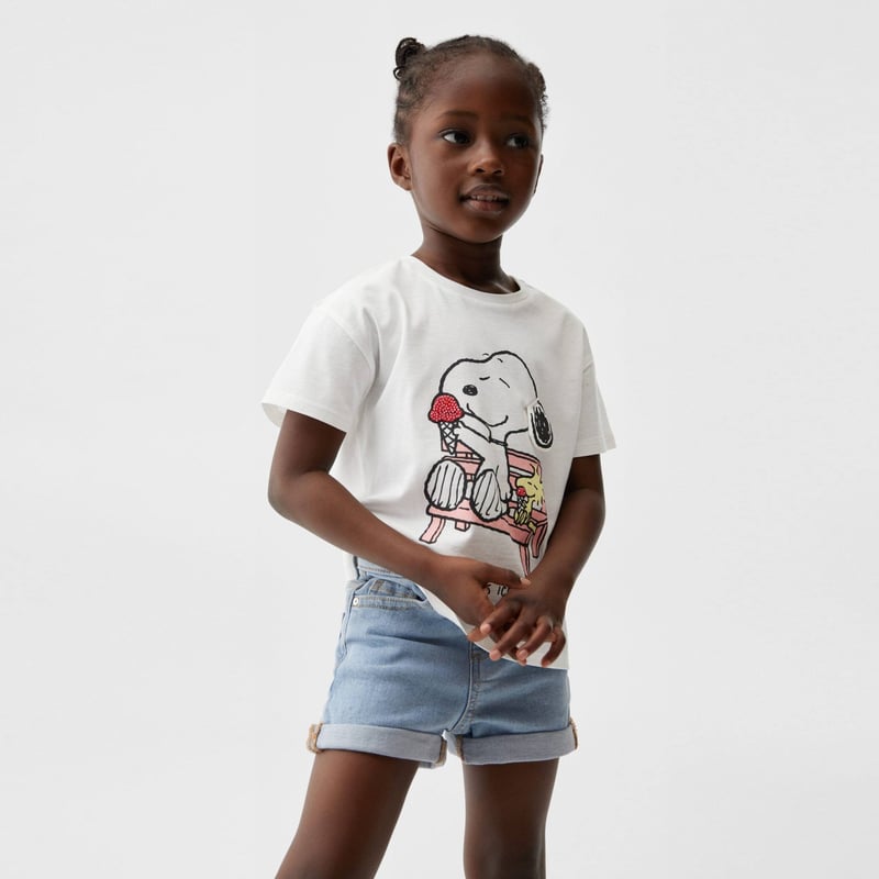 MANGO KIDS Polera Estampada Snoopy Pycream Bebe Mango Kids falabella